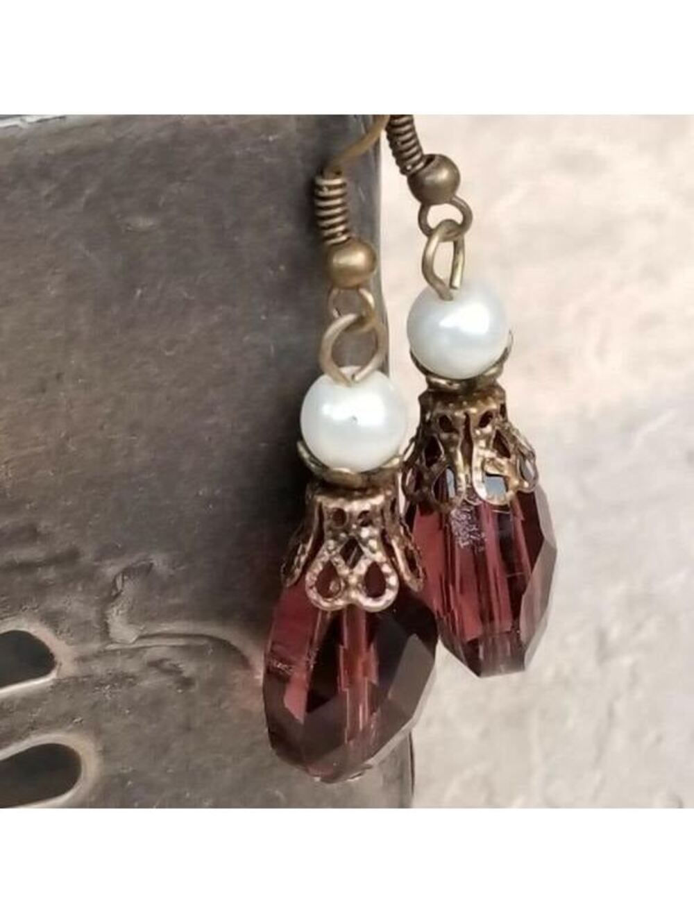 Glass Teardrop Dangle Earrings Purple